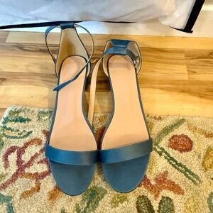 Azazie Matte Satin One Strap Buckle Block Heel Sandals